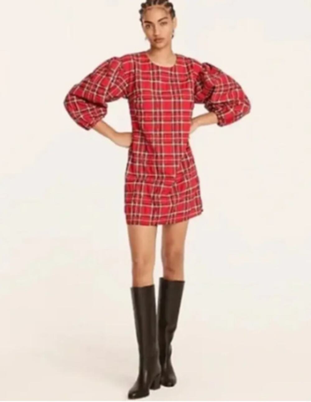 J. Crew Puff Sleeve Dress in Good Tidings Plaid Size Small